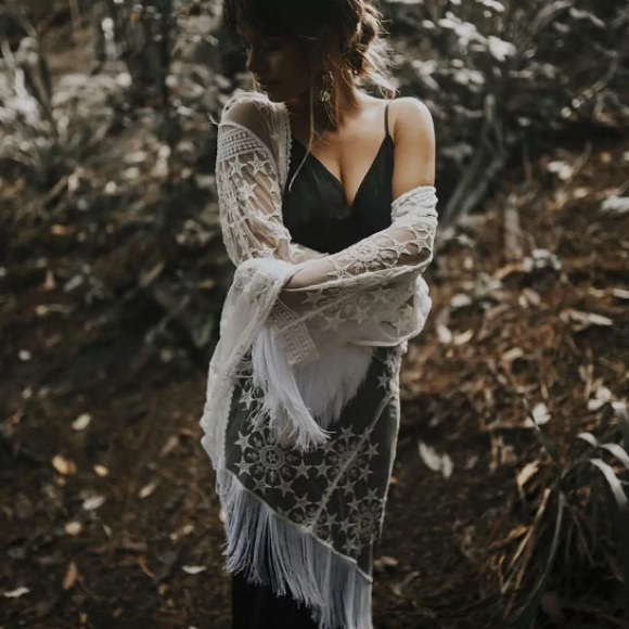 SOLD OUT Boho White Star Mesh Sheer Crochet Lace Coverup - Picture 12 of 12